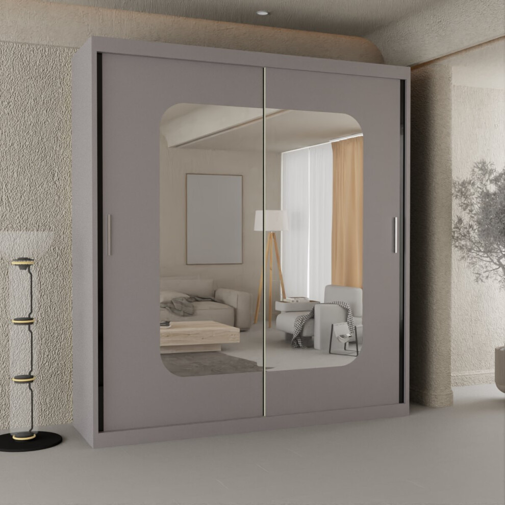 (Grey, 180) Alberta Sliding Mirror Double Door Wardrobe