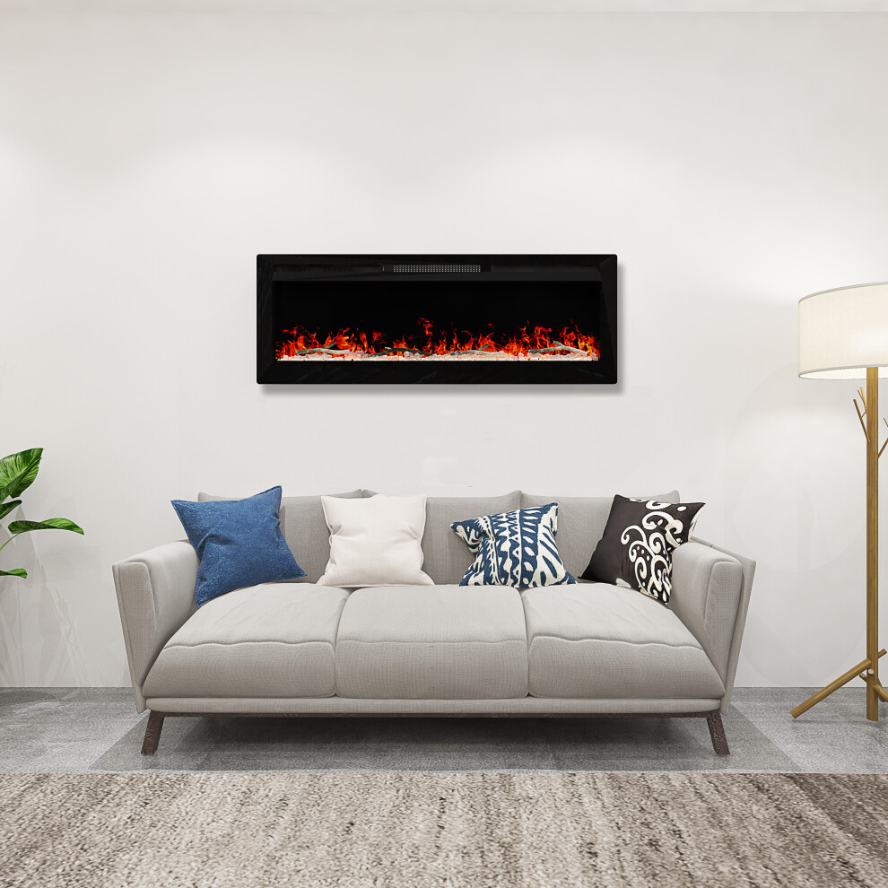 (50 Inch) Black Electric Fireplace 14 Color Wall Mounted