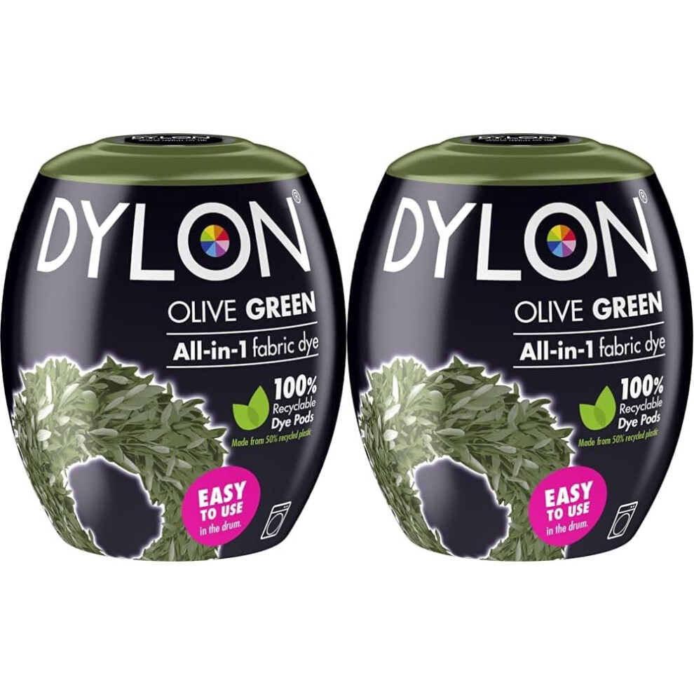 DYLON Washing Machine Fabric Dye Pod for Clothes & Soft Furnishings, 350g  Olive Green (Pack of 2)