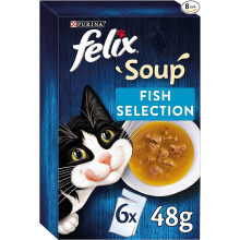 Felix Soup Fish Selection Wet Cat Food for Adults 6 x 48g Pouches – No Artificial Colourants, Flavourings or Preservatives