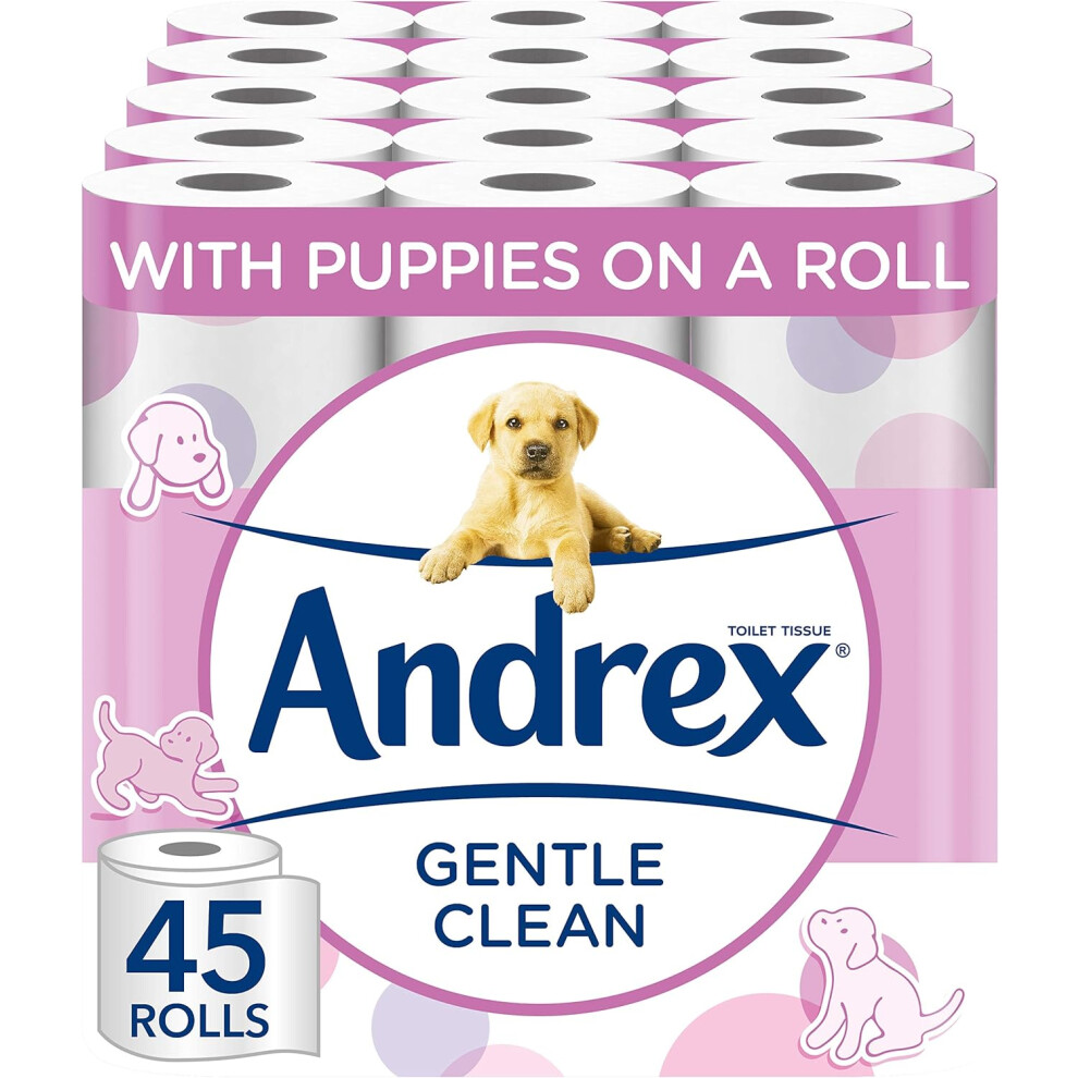 Andrex Gentle Clean Toilet Rolls 45 Toilet Roll Pack Bulk Buy Toilet Rolls Gentle and Soft on Your Family's Skin Dermatologically Tested