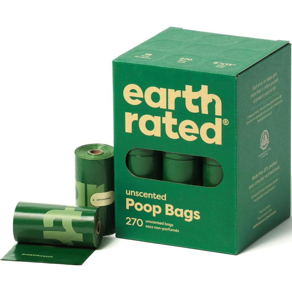 Earth Rated Dog Poo Bags, Guaranteed Leak Proof And Extra Thick Waste Bag Refill Rolls For Dogs, Fragrance-Free, 270 Count