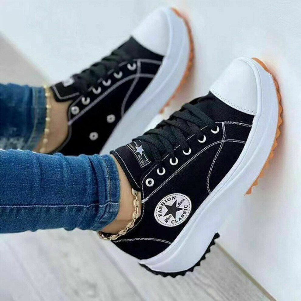 (Black, UK6.5=EU40) Womens Canvas Shoes Fashion Sneakers Platform Chunky Pumps Trainers Casual Shoes