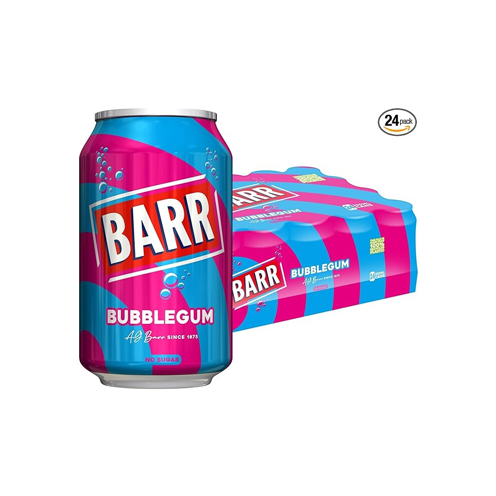 BARR since 1875, 24 Pack Blue Bubblegum Zero No Sugar Flavoured Fizzy Drink "Fizzingly Fun" - 24 x 330 ml Cans