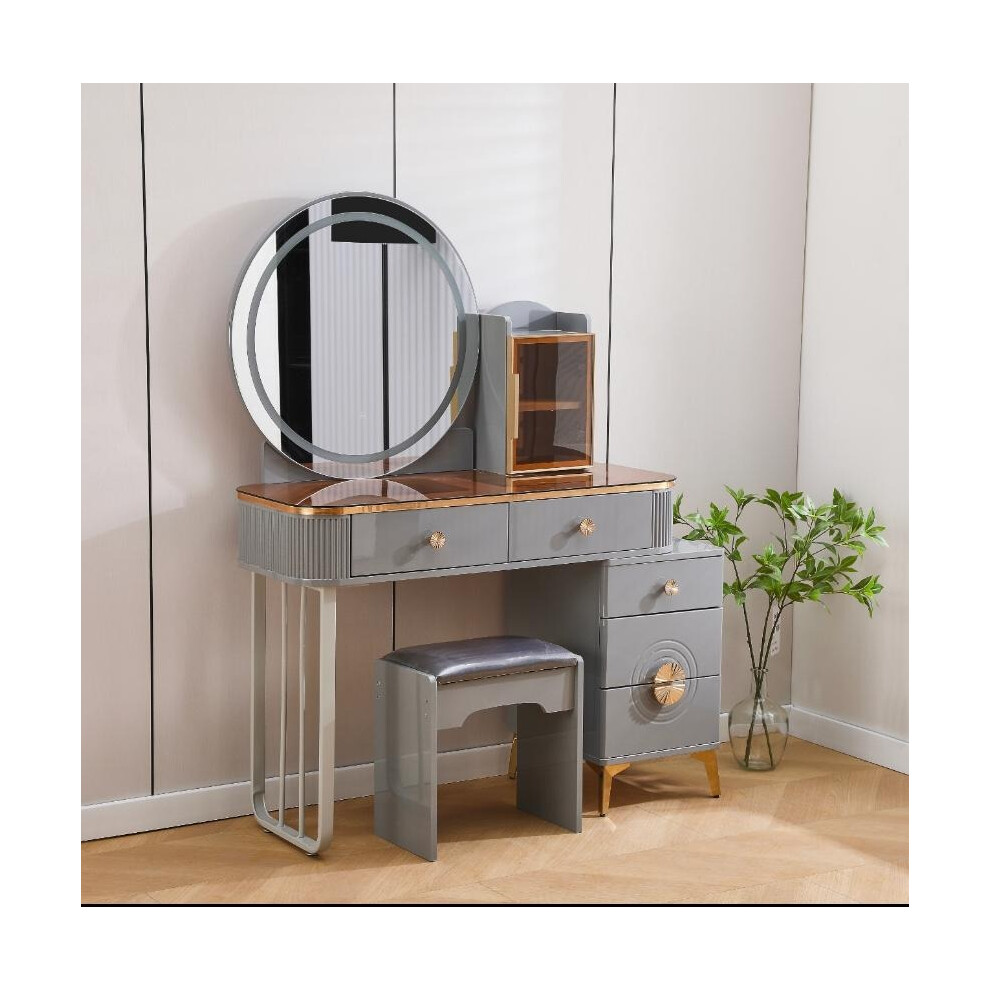 HIGH GLOSS BEDROOM DRESSING TABLE GREY AND GOLD