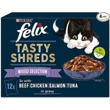 Felix Tasty Shreds Mixed Selection in Gravy Cat Food 12x80g, Pack of 4
