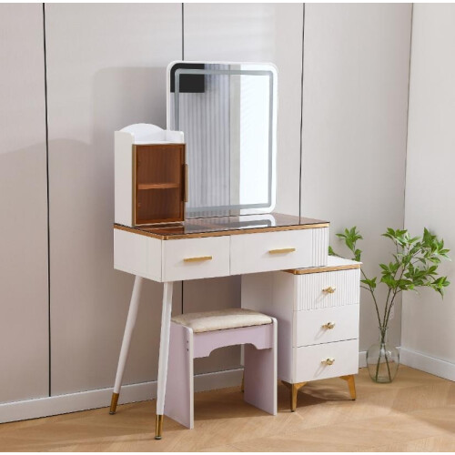 MN Furniture HIGH GLOSS BEDROOM DRESSING TABLE WHITE AND GOLD