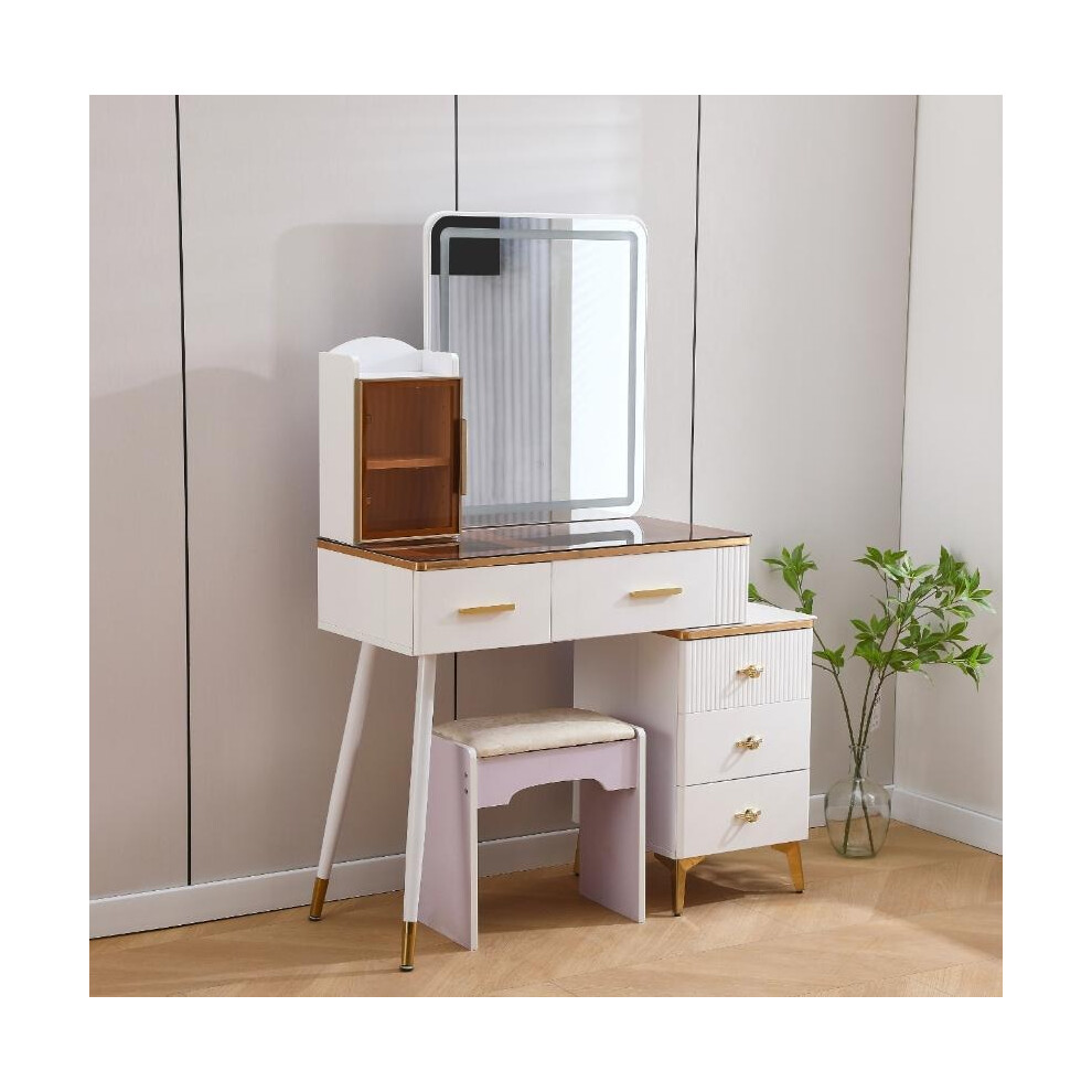 HIGH GLOSS BEDROOM DRESSING TABLE WHITE AND GOLD