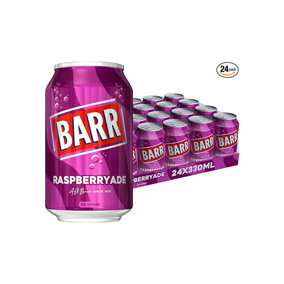 Barr Since 1875, 24 Pack Sparkling Raspberryade, Low Sugar Raspberry Flavoured Fizzy Drink "Fizzingly Fun" - 24 X 330 Ml Cans