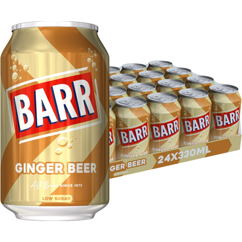 BARR since 1875, 24 Pack Classic Ginger Beer, Low Sugar & Non-Alcoholic Fizzy Drink "Fizzingly Fun" - 24 x 330 ml Cans