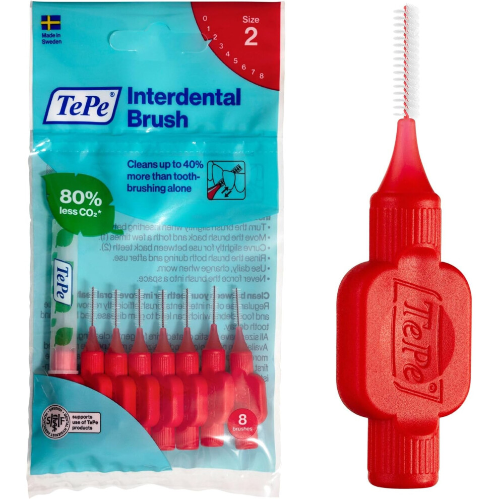 TEPE Interdental Brushes Red Original (0.5mm) / Simple and effective cleaning of interdental spaces, 8 Count (Pack of 1)