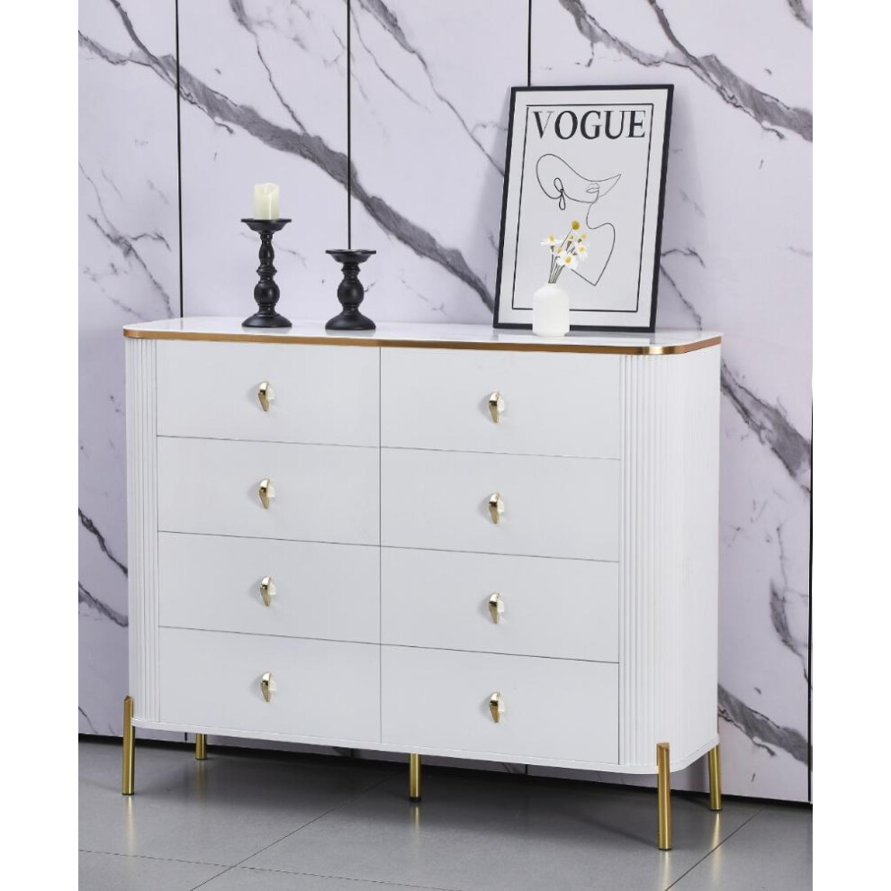 HIGH GLOSS BEDROOM CHESTER DRAWER WHITE AND GOLD