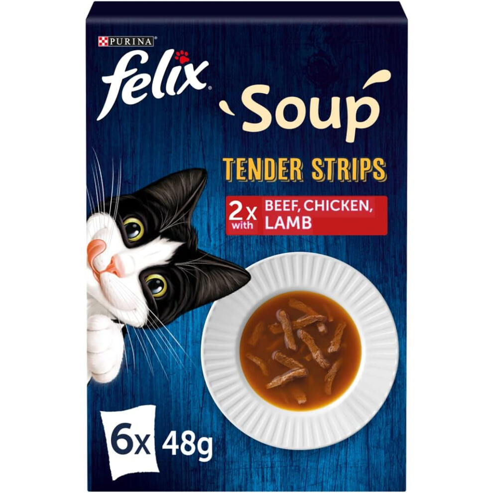 Felix Soup Cat Food Tender Strips Farm Selection Cat Food, 6x48g, Pack of 8