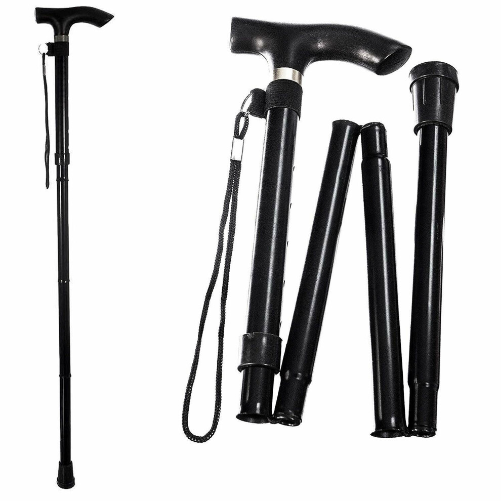(Black) Folding Adjustable Height Cane Walking Sticks