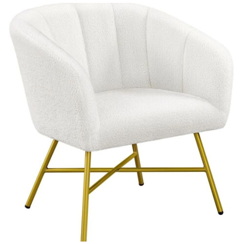 White Boucle Barrel  Round Accent Chair with Backrest/Armrest 1