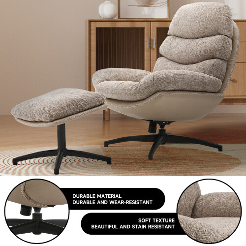 Living And Home Chenille Lounge Chair with Footstool 1