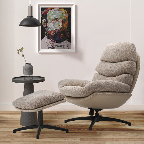 Living And Home Chenille Lounge Chair with Footstool