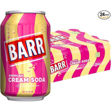 BARR since 1875 24 Pack American Cream Soda Zero No Sugar Sparkling Soft Drink with Creamy Taste of American Cream Soda Fizzingly Fun 24 x 330 ml Cans