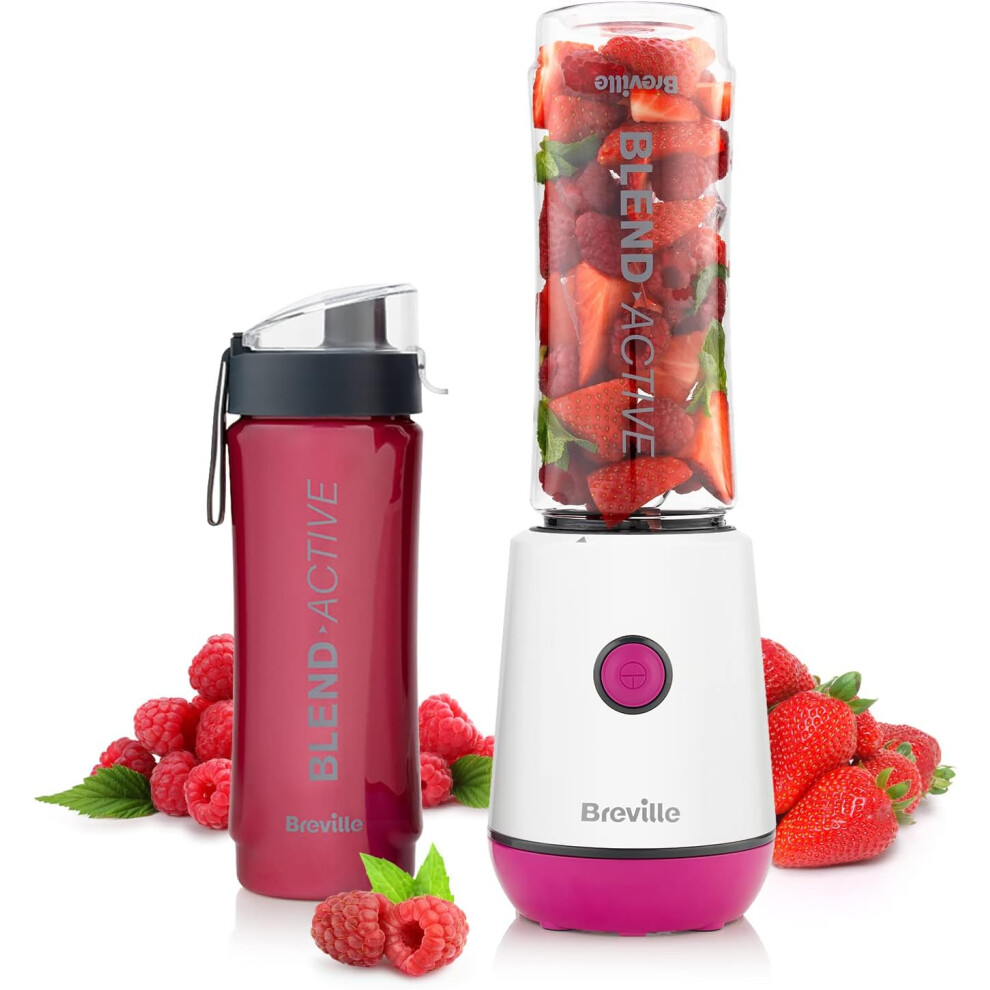 Breville Blend Active Personal Blender & Smoothie Maker | 350W | 2 Portable Blend Active Bottles (600ml) | Leak Proof Lids | White & Pink [VBL248]