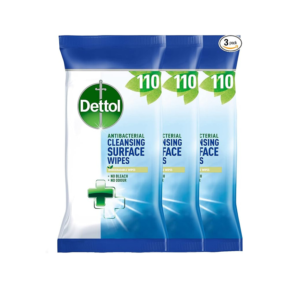 Dettol Antibacterial Biodegradable Surface Cleaning Disinfectant Wipes, 110 X 3 Wipes (Total 330 Wipes)