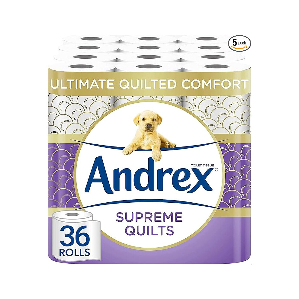 Andrex Supreme Quilts Quilted Toilet Paper 36 Pack Thicker Than Before to Provide Ultimate Quilted Comfort Unique Air Pocket Texture 36 Count Pack of1