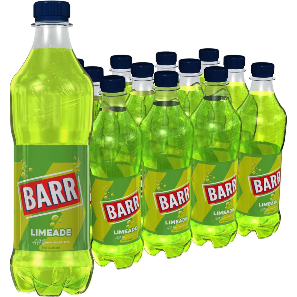 BARR 12 Pack Zingy Limeade Zero No Sugar Lime Flavoured Fizzy Drink "Fizzingly Fun" 12 x 500 ml Bottles 