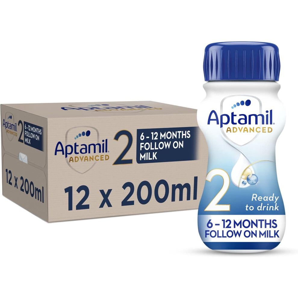 Aptamil Advanced 2 Follow On Baby Milk Ready to Use Liquid Formula, 6-12 Months, 200 ml (Pack of 12)