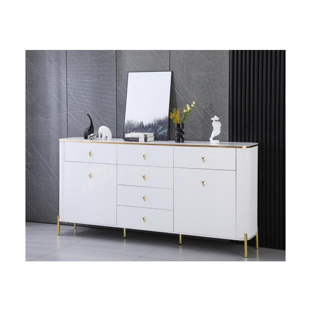 HIGH GLOSS BEDROOM CHESTER DRAWER ELEGANT WHITE WITH GOLD ACCENTS