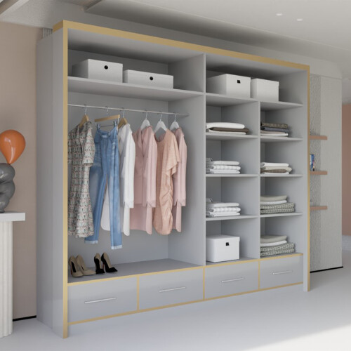 MN Furniture (203cm, Grey) Sweden High-Gloss Sliding Mirror Door Wardrobe 1