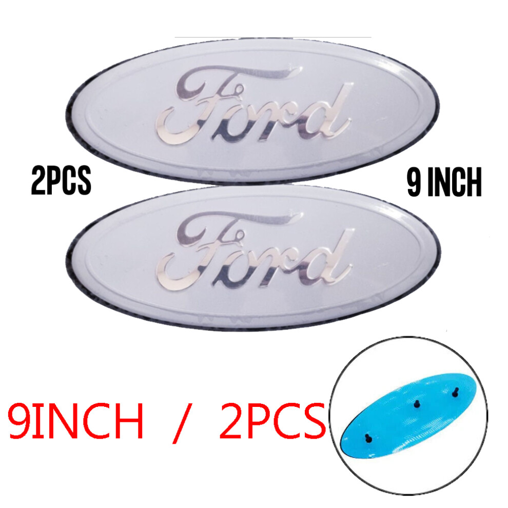 2PCS FORD WHITE EMBLEM OVAL 9INCH LOGO Grille & Tailgate Badge 2004-16