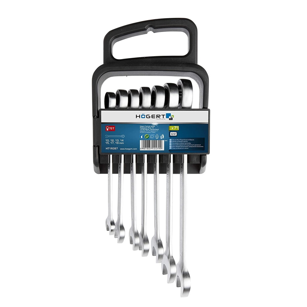 Högert HT1R397 Combination Spanner Set with Ratchet 10-19 mm CRV 6140 - Image 5