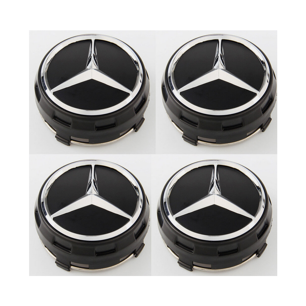 4X Wheel Centre Hub Caps AMG Black Alloy 75mm For Mercedes Benz A B C E Class