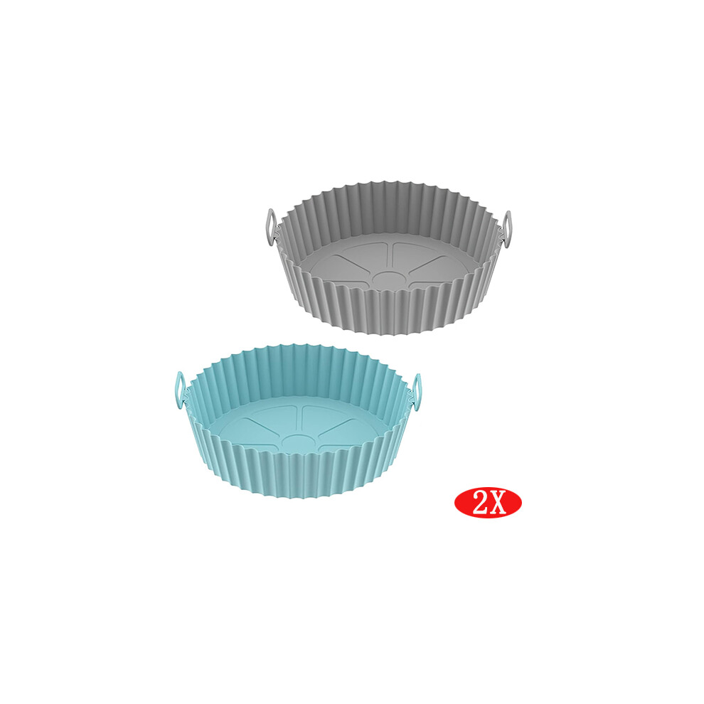 Air Fryer Silicone Pot Reusable Airfryer Liners 2 Pcs(Blue+Gray)