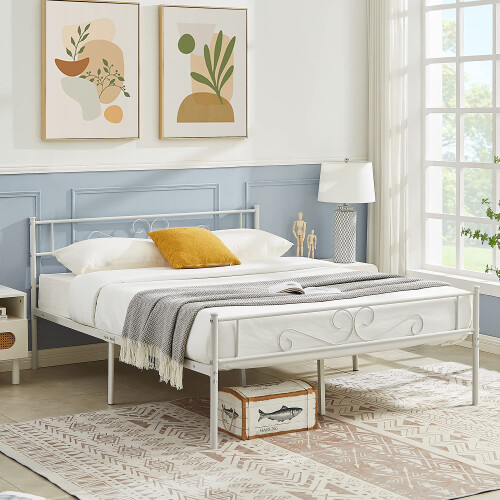 (Double) VECELO Platform Metal Bed Frame, white