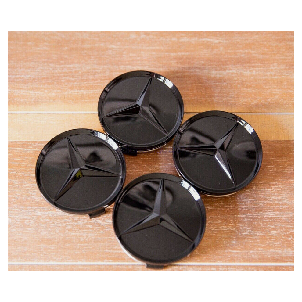 Newjass 4Pcs Set 75Mm Wheel Center Hub Caps Gloss Black For Mercedes-Benz Amg Logo