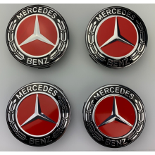 Set of 4 FOR Mercedes Benz Red Alloy Wheel Centre Caps 75mm Hub Badges AMG
