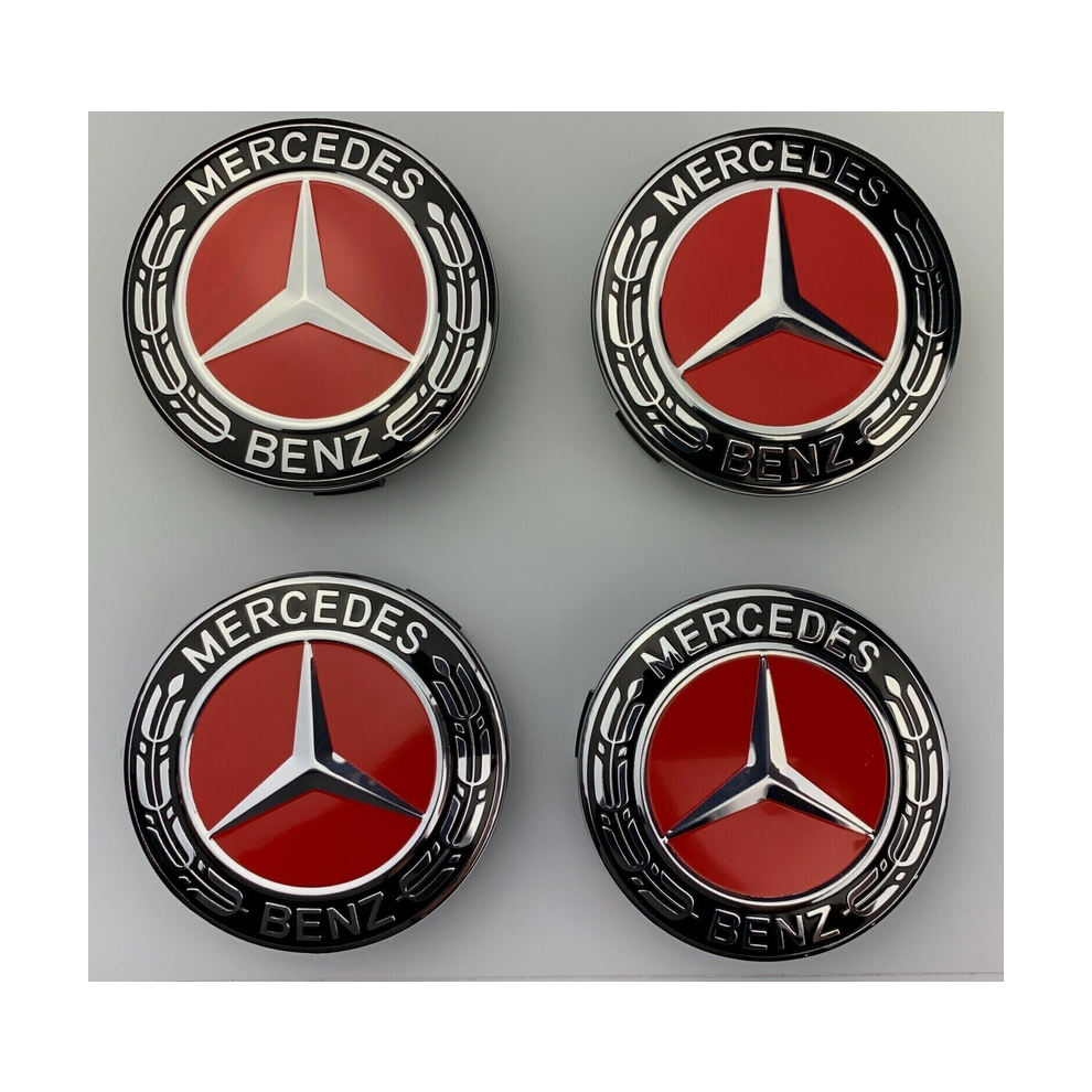 Newjass Set Of 4 For Mercedes Benz Alloy Wheel Centre Caps 75Mm Hub Badges Amg Red