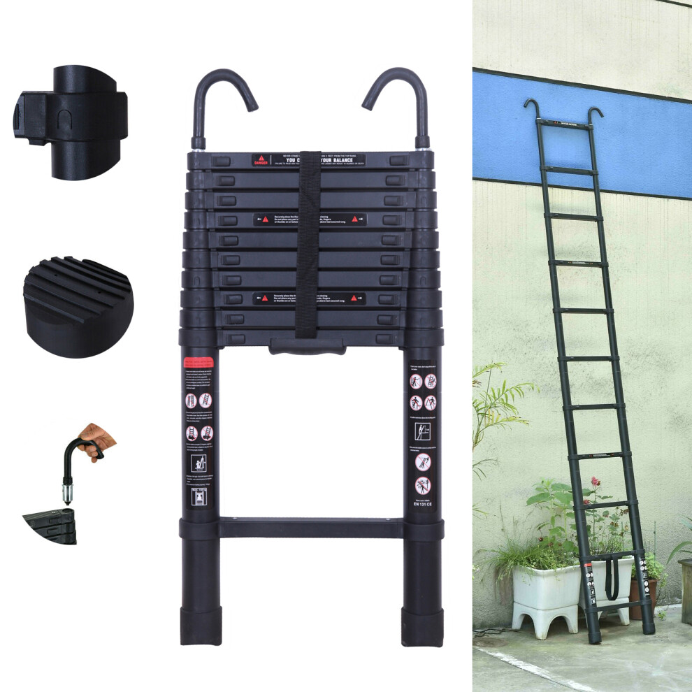 Multi Purpose Ladder 3.2M/10.5FT Aluminum Extendable Telescopic Ladder with Safety Hook for Loft Attic Stepladder Max 330lbs/150kg Capacit