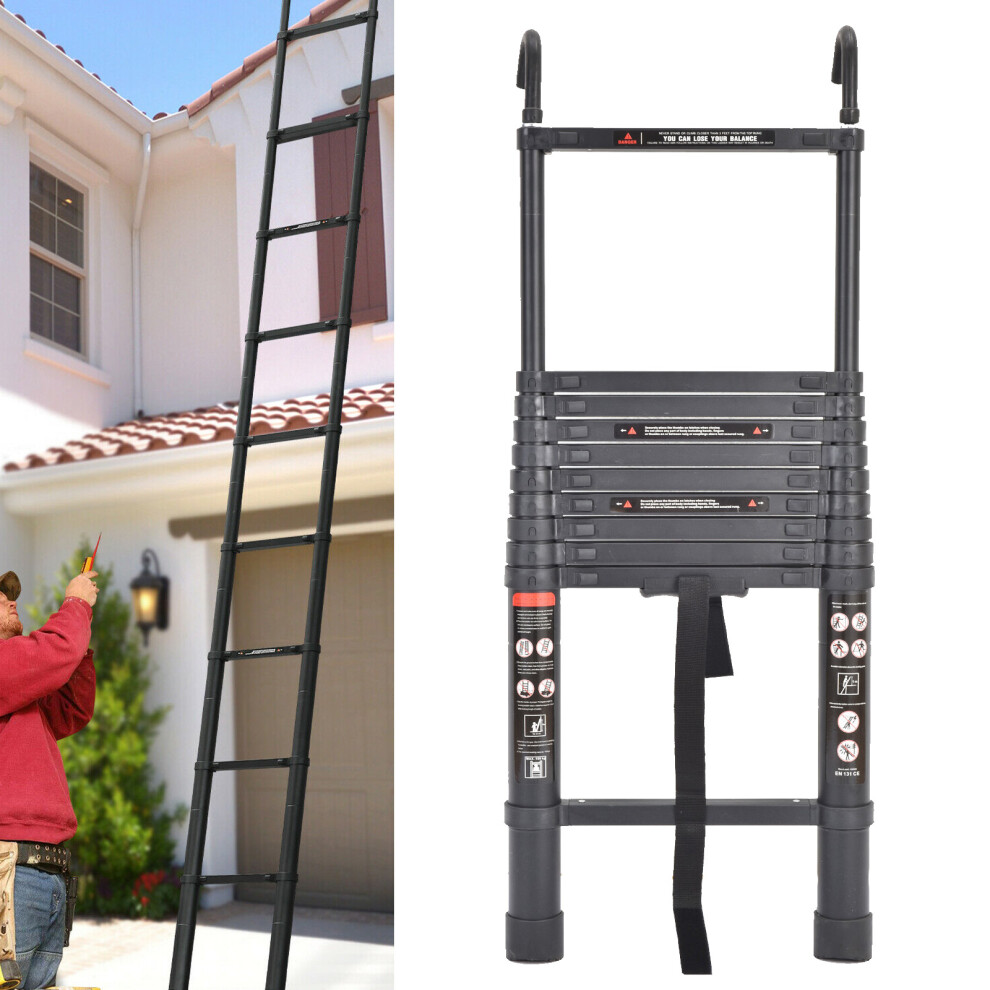 Extension Ladder 3.2M Telescopic Ladder Aluminum with Removable Hook for Multi Purpose Loft Attic 10.5FT Extendable Ladder 330lbs/150kg Heavy Duty