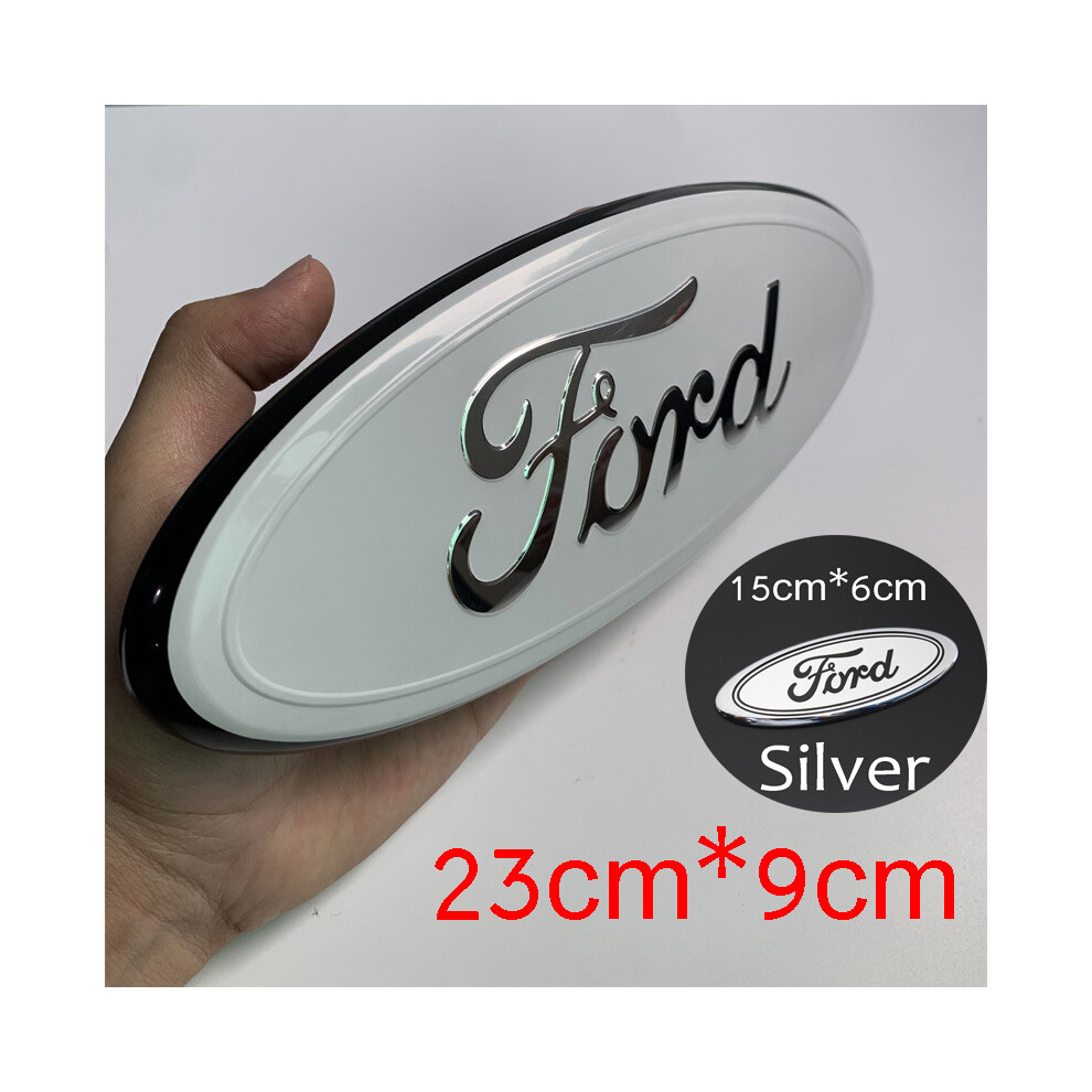 9" and 6" Ford Transit Custom Tourneo Badge Emblem White+Silver Chrome