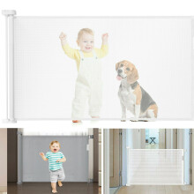 (Grey) Safety Baby Gate for Stairs Adjustable Width Mesh Retractable Dog Gate for Babies Pets Flexible Barrier for Indoor Outdoor Kitchen