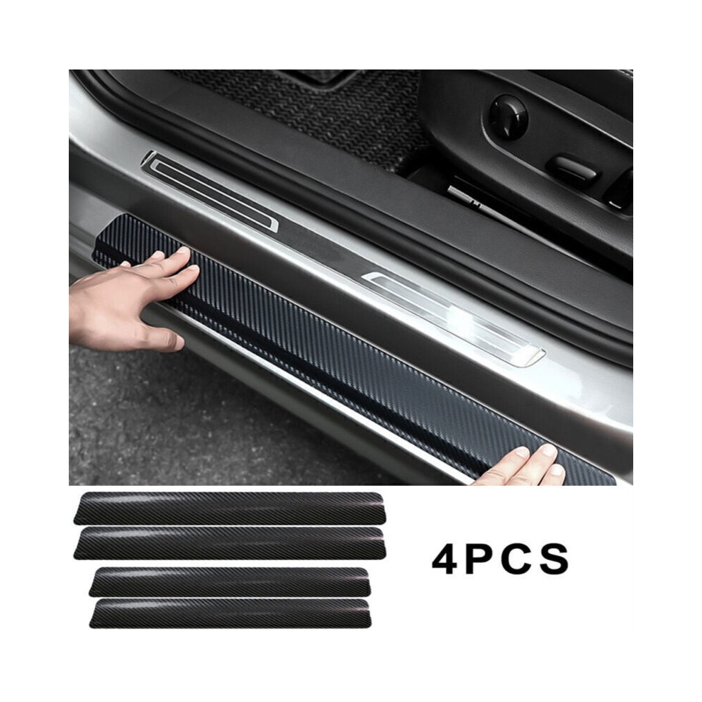 4X Carbon Fiber Car Door Plate Sill Scuff Cover Anti-Scratch Sticker Accessories Black 8381923451462