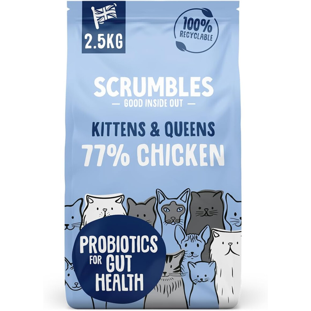 Scrumbles All Natural Dry Kitten Food with 77% Chicken, High Protein Food for Growing Kittens, 2.5Kgpackage may vary