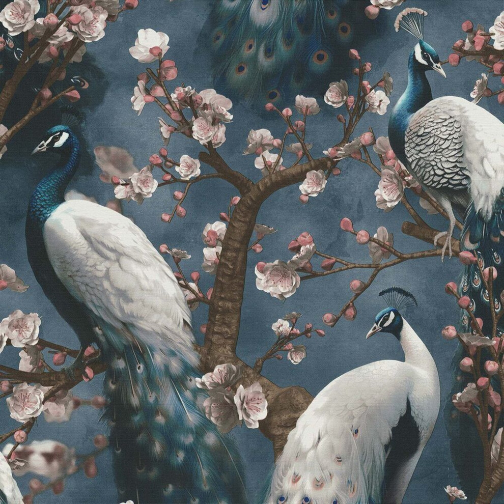 Erismann (Navy 10414-08) Abode Play Of Peacock Wallpaper Blue/Light