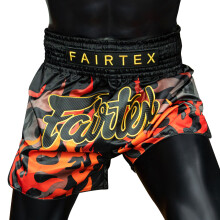 (Medium ) FAIRTEX SLIM CUT MUAY THAI FIGHT SHORTS - BLACK VOLCANO