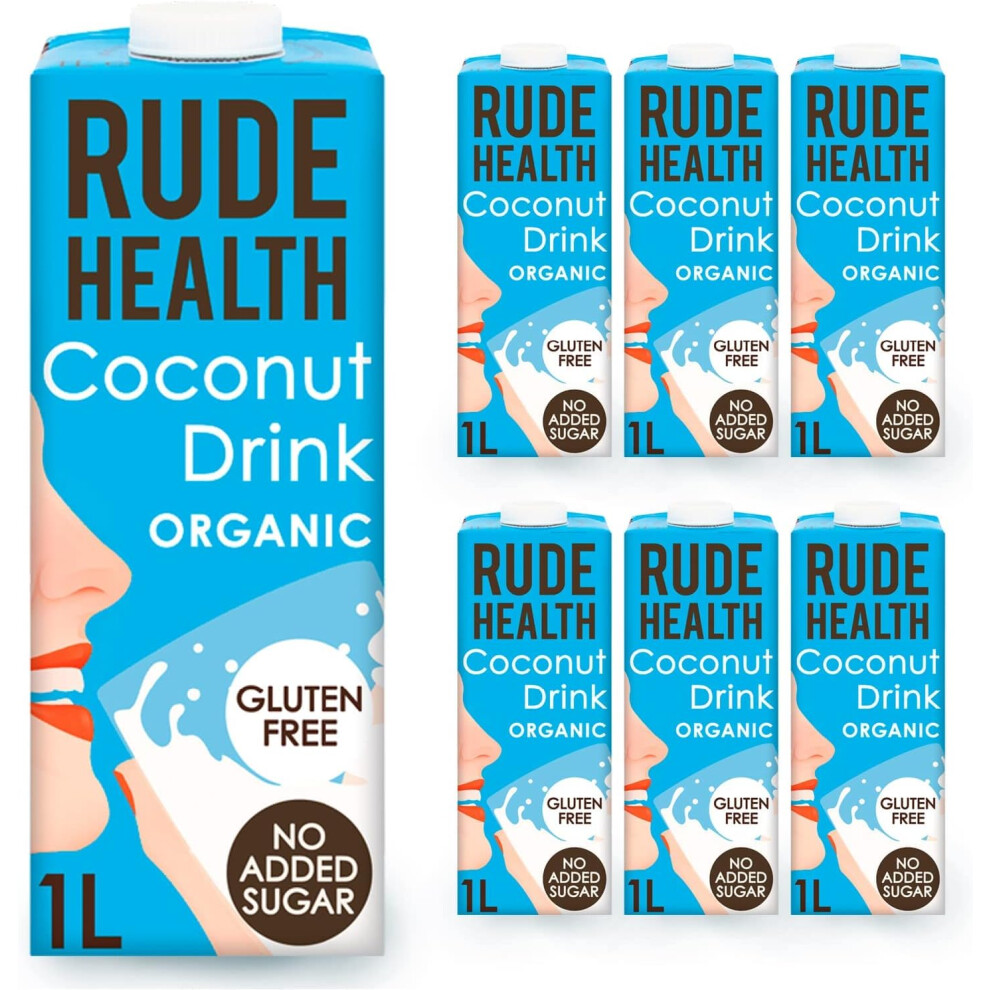 Rude Health 6x1 Litre Organic Coconut Dairy Alt Milk 100% Natural Organic Drink Lactose Free Dairy Free & Gluten-Free Healthy & Vegan 100% Recyclable