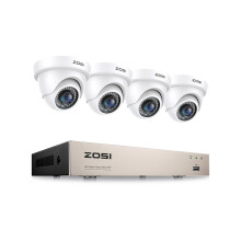 ZOSI 1080P CCTV 8-Channel AI Human/Vehicle Detection DVR Kit with 4 Outdoor 1080P Dome Cams, Night Vision, H.265+