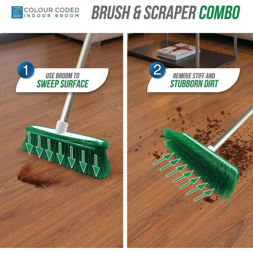 Soft Indoor Broom Long Handle Sweeping Brush Head Cleaning Floor Green 2