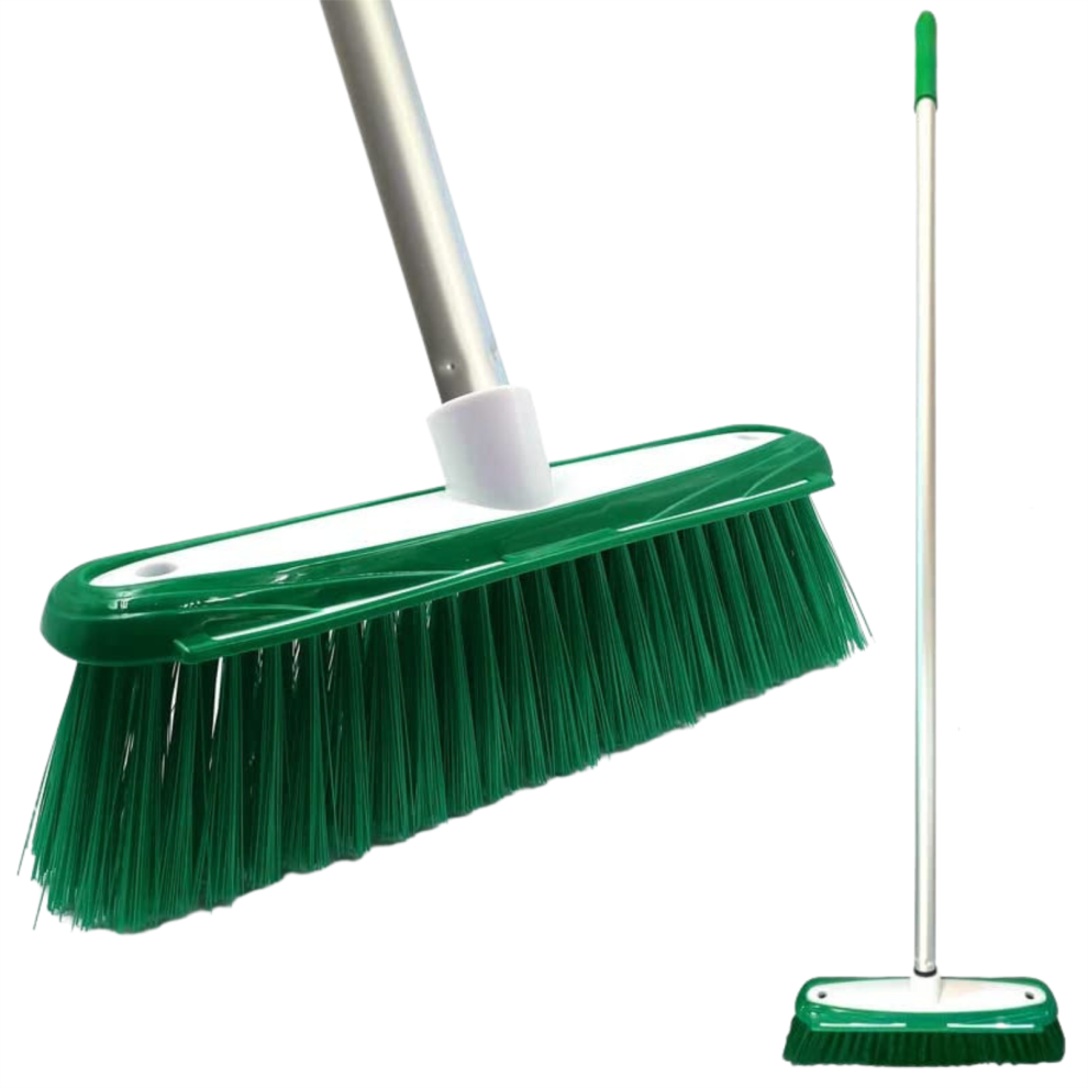 Soft Indoor Broom Long Handle Sweeping Brush Head Cleaning Floor Green