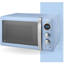 (Blue) Retro LED Digital Microwave with Glass Turntable, 5 Power levels & Defrost Setting, 20L, 800W